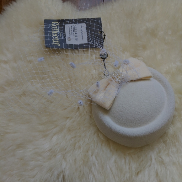 NWT Vintage Style Fascinator Hat, Ivory Bridal with Veil COLLECTIF - Picture 7 of 7